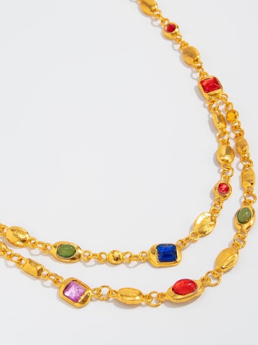 Anthropologie Gold Color Multicolor Gemstone Double-Layer Necklace - Picture 5 of 5